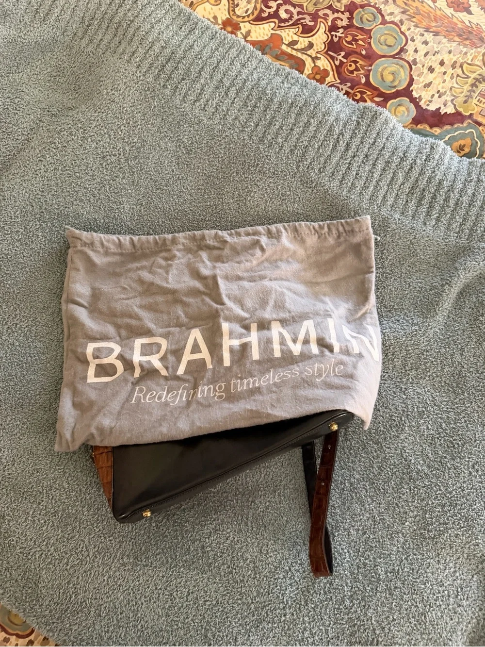 Brahmin Leather Backpack Black Brown Croc Embossed Vintage + Dust Bag